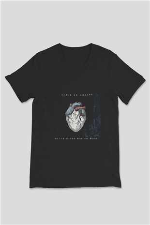 Alice in Chains Baskılı Unisex Siyah V Yaka Tişört
