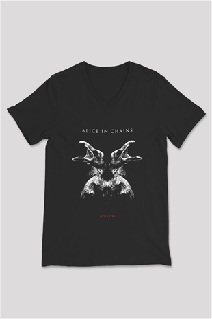 Alice in Chains Baskılı Unisex Siyah V Yaka Tişört