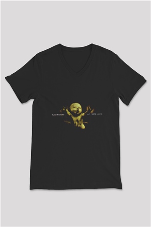 Alice in Chains Baskılı Unisex Siyah V Yaka Tişört