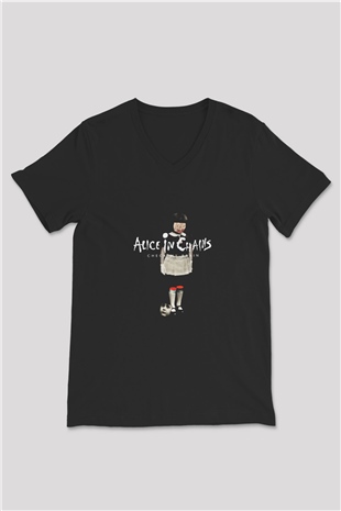 Alice in Chains Baskılı Unisex Siyah V Yaka Tişört