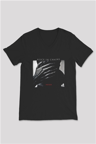 Alice in Chains Baskılı Unisex Siyah V Yaka Tişört