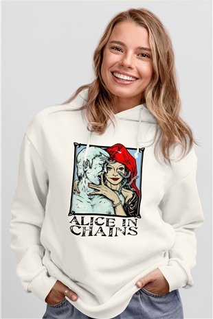Alice in Chains Beyaz Unisex Kapşonlu Sweatshirt