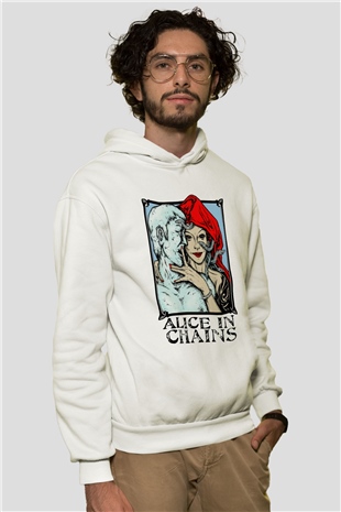 Alice in Chains Beyaz Unisex Kapşonlu Sweatshirt