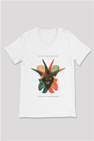 Alice in Chains Beyaz Unisex V Yaka Tişört T-Shirt