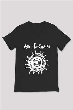 Alice in Chains Siyah Unisex V Yaka Tişört T-Shirt