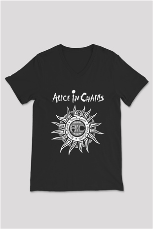 Alice in Chains Siyah Unisex V Yaka Tişört T-Shirt