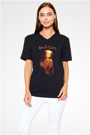 Alice in Chains Siyah Unisex V Yaka Tişört T-Shirt