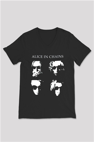 Alice in Chains Siyah Unisex V Yaka Tişört