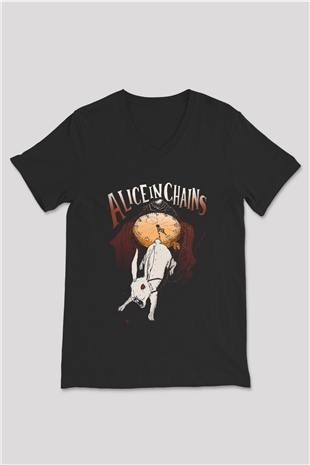 Alice in Chains Siyah Unisex V Yaka Tişört T-Shirt