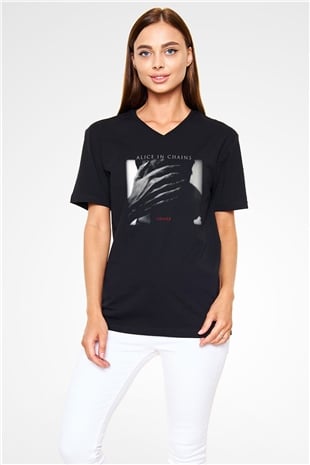 Alice in Chains Siyah Unisex V Yaka Tişört T-Shirt