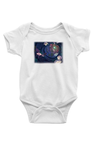 Alice in Wonderland Baskılı Beyaz Unisex Bebek Body - Zıbın