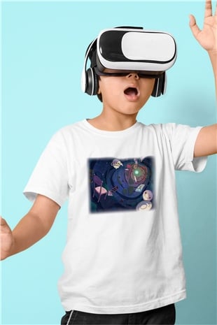 Alice in Wonderland Baskılı Beyaz Unisex Çocuk Tişört
