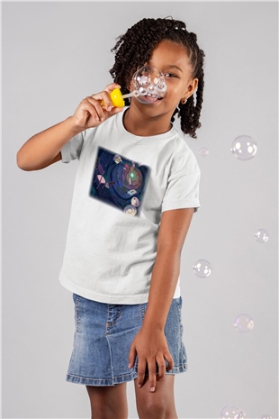 Alice in Wonderland Baskılı Beyaz Unisex Çocuk Tişört