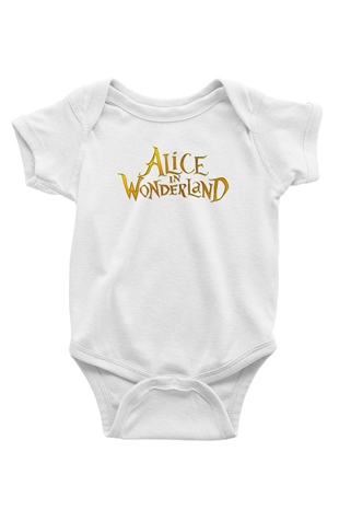 Alice in Wonderland Baskılı Beyaz Unisex Bebek Body - Zıbın