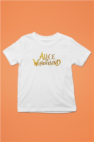 Alice in Wonderland Baskılı Beyaz Unisex Çocuk Tişört