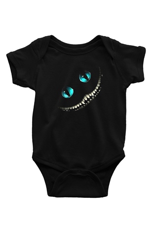 Alice in Wonderland Baskılı Siyah Bebek Body - Zıbın