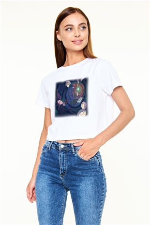 Alice in Wonderland Beyaz Croptop Tişört