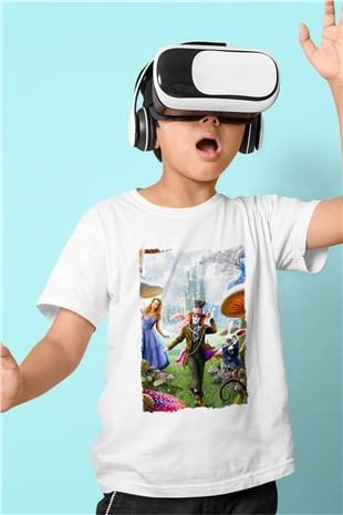 Alice in Wonderland Beyaz Unisex Çocuk Tişört