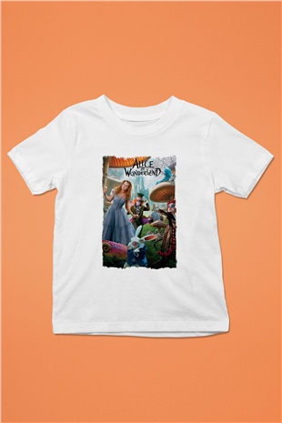 Alice in Wonderland Beyaz Unisex Çocuk Tişört