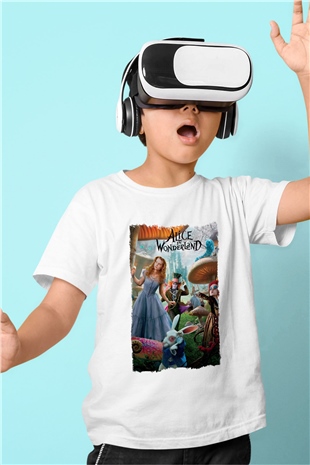 Alice in Wonderland Beyaz Unisex Çocuk Tişört