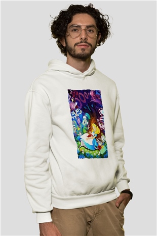 Alice in Wonderland Beyaz Unisex Hoodie