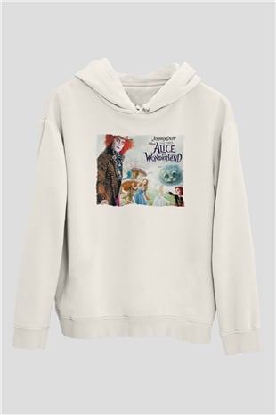 Alice in Wonderland Beyaz Unisex Hoodie