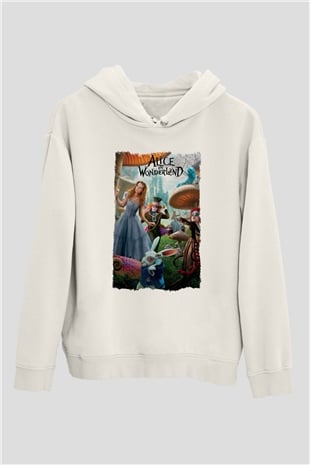 Alice in Wonderland Beyaz Unisex Hoodie