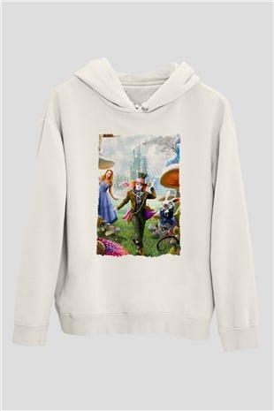 Alice in Wonderland Beyaz Unisex Hoodie