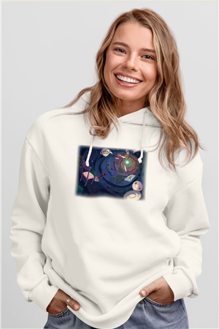 Alice in Wonderland Beyaz Unisex Hoodie