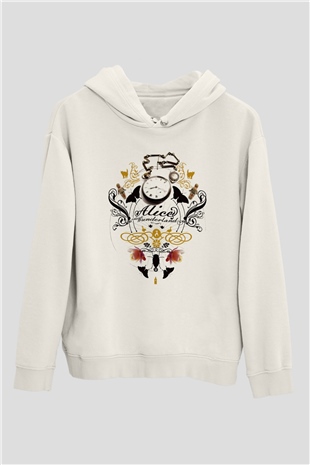 Alice in Wonderland Beyaz Unisex Hoodie