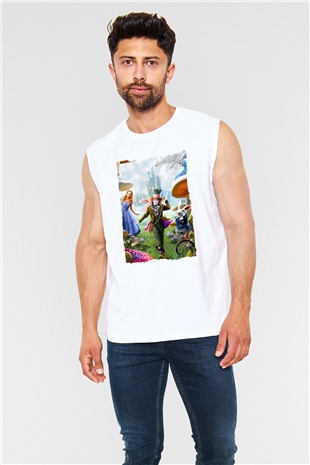 Alice in Wonderland Beyaz Unisex Kolsuz Tişört