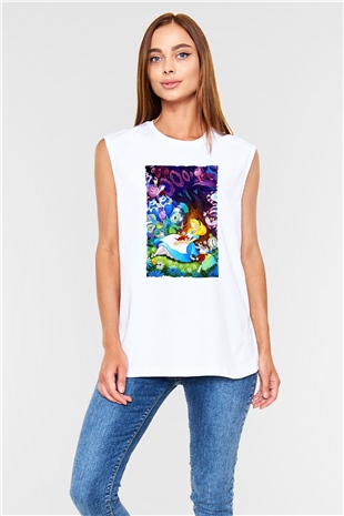 Alice in Wonderland Beyaz Unisex Kolsuz Tişört