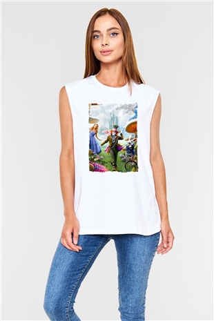 Alice in Wonderland Beyaz Unisex Kolsuz Tişört