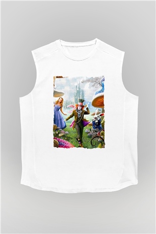 Alice in Wonderland Beyaz Unisex Kolsuz Tişört