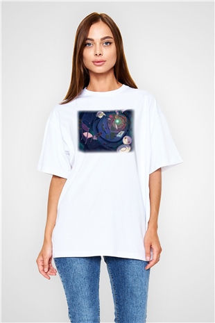 Alice in Wonderland Beyaz Unisex Oversize Tişört T-Shirt