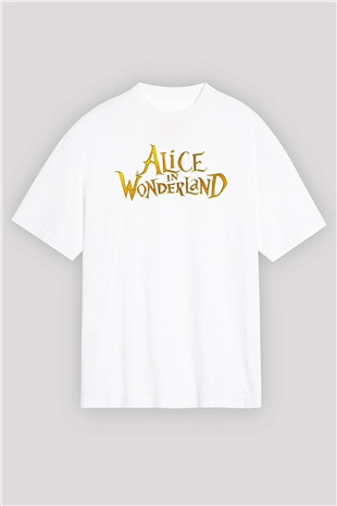 Alice in Wonderland Beyaz Unisex Oversize Tişört T-Shirt