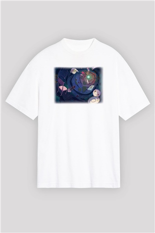 Alice in Wonderland Beyaz Unisex Oversize Tişört T-Shirt