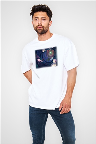 Alice in Wonderland Beyaz Unisex Oversize Tişört T-Shirt