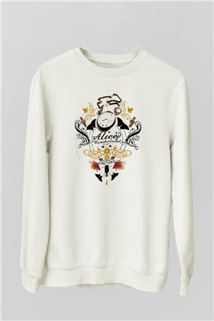 Alice in Wonderland Beyaz Unisex Sweatshirt