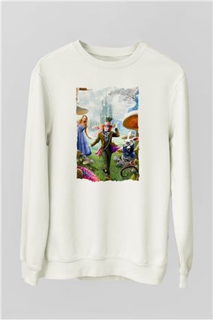 Alice in Wonderland Beyaz Unisex Sweatshirt