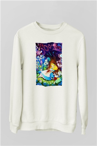 Alice in Wonderland Beyaz Unisex Sweatshirt