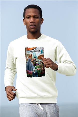Alice in Wonderland Beyaz Unisex Sweatshirt