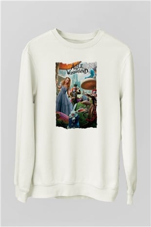 Alice in Wonderland Beyaz Unisex Sweatshirt
