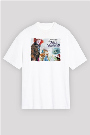 Alice in Wonderland Beyaz Oversize Tişört Oversize T-shirt