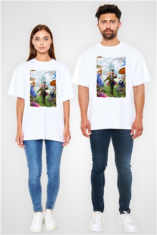 Alice in Wonderland Beyaz Oversize Tişört Oversize T-shirt