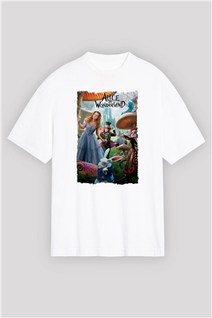 Alice in Wonderland Beyaz Oversize Tişört Oversize T-shirt