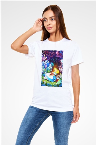 Alice in Wonderland Beyaz Unisex Tişört T-Shirt