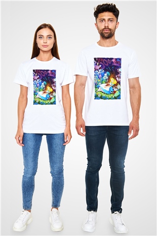 Alice in Wonderland Beyaz Unisex Tişört T-Shirt