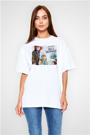 Alice in Wonderland Beyaz Oversize Tişört Oversize T-shirt