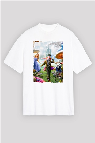 Alice in Wonderland Beyaz Oversize Tişört Oversize T-shirt